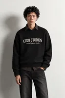 Club Studios - Siyah - Boxy Fit Bisiklet Yaka - Erkek Kazak