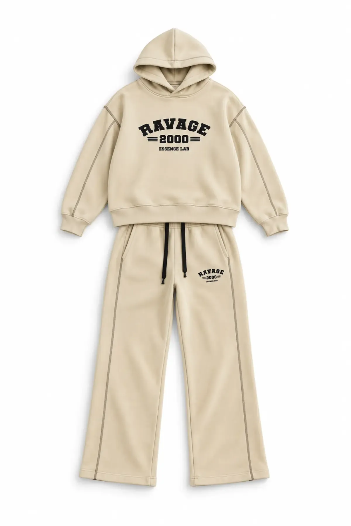 Two Thousand - Bej - Oversize Fit - Erkek Sweatshirt ve Erkek Eşofman Takımı