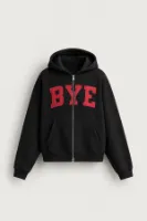 Bye - Siyah - Boxy Fit - Çift Fermuarlı Kapüşonlu - Erkek Sweatshirt