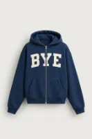 Bye - Lacivert - Boxy Fit - Çift Fermuarlı Kapüşonlu - Erkek Sweatshirt