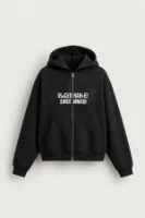 Graceg - Siyah - Boxy Fit - Çift Fermuarlı Kapüşonlu - Erkek Sweatshirt