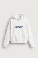 Graceg - Beyaz - Boxy Fit - Çift Fermuarlı Kapüşonlu - Erkek Sweatshirt