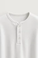 Kiearan - Beyaz - Yakası Düğmeli - Uzun Kollu Erkek Tshirt