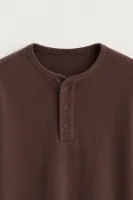 Kiearan - Kahverengi - Yakası Düğmeli - Uzun Kollu Erkek Tshirt