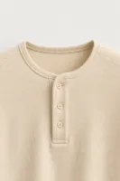 Kiearan - Bej - Yakası Düğmeli - Uzun Kollu Erkek Tshirt