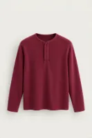 Kiearan - Bordo - Yakası Düğmeli - Uzun Kollu Erkek Tshirt