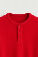 Kiearan - Kırmızı - Yakası Düğmeli - Uzun Kollu Erkek Tshirt
