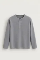 Kiearan - Açık Gri - Yakası Düğmeli - Uzun Kollu Erkek Tshirt