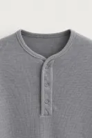 Kiearan - Açık Gri - Yakası Düğmeli - Uzun Kollu Erkek Tshirt