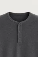 Kiearan - Koyu Gri - Yakası Düğmeli - Uzun Kollu Erkek Tshirt