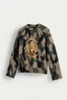 Chaos - Haki - Oversize Fit Kamuflaj Desenli - Erkek Sweatshirt