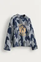 Chaos - Navy - Oversize Fit Kamuflaj Desenli - Erkek Sweatshirt