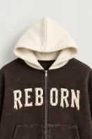 Reborn - Kahverengi - Oversize Fit Fermuarlı - Kapüşonlu Erkek Sweatshirt