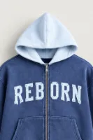 Reborn - Lacivert - Oversize Fit Fermuarlı - Kapüşonlu Erkek Sweatshirt