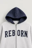 Reborn - Gri - Oversize Fit Fermuarlı - Kapüşonlu Erkek Sweatshirt
