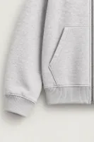 Reborn - Gri - Oversize Fit Fermuarlı - Kapüşonlu Erkek Sweatshirt