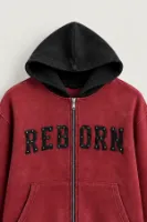 Reborn - Kırmızı - Oversize Fit Fermuarlı - Kapüşonlu Erkek Sweatshirt