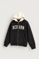 Reborn - Siyah - Oversize Fit Fermuarlı - Kapüşonlu Erkek Sweatshirt
