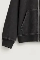 Reborn - Siyah - Oversize Fit Fermuarlı - Kapüşonlu Erkek Sweatshirt