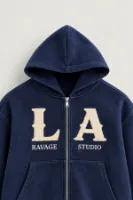 LA Ravage - Lacivert - Oversize Fit - Fermuarlı Erkek Ceket ve Erkek Eşofman Takımı