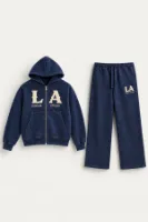 LA Ravage - Lacivert - Oversize Fit - Fermuarlı Erkek Ceket ve Erkek Eşofman Takımı