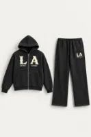LA Ravage - Siyah - Oversize Fit - Fermuarlı Erkek Ceket ve Erkek Eşofman Takımı