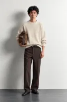 Lars - Ekru - Bisiklet Yaka - Oversize Fit - Pamuklu Erkek Kazak