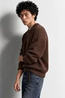 Lars - Kahverengi - Bisiklet Yaka - Oversize Fit - Pamuklu Erkek Kazak