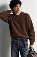 Lars - Kahverengi - Bisiklet Yaka - Oversize Fit - Pamuklu Erkek Kazak
